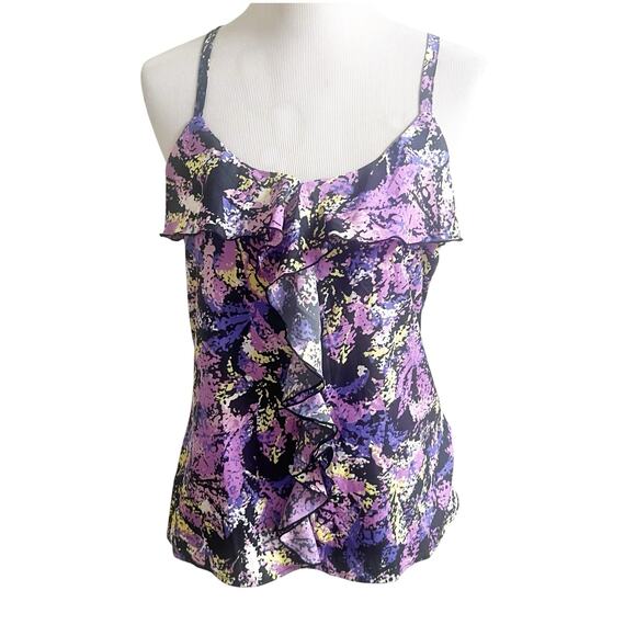 Gap Y2K Esthetic Tank Airbrush Paint Print Size Medium Multicolor NWT Ruffled - Picture 1 of 11